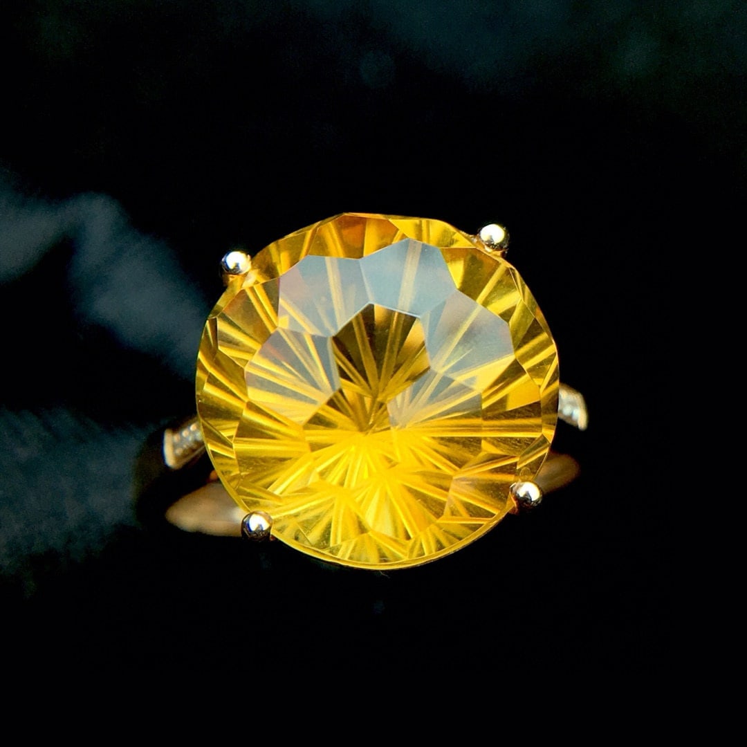 14k Gold 8.0 Ct Natural Citrine & Diamond Ring - 2