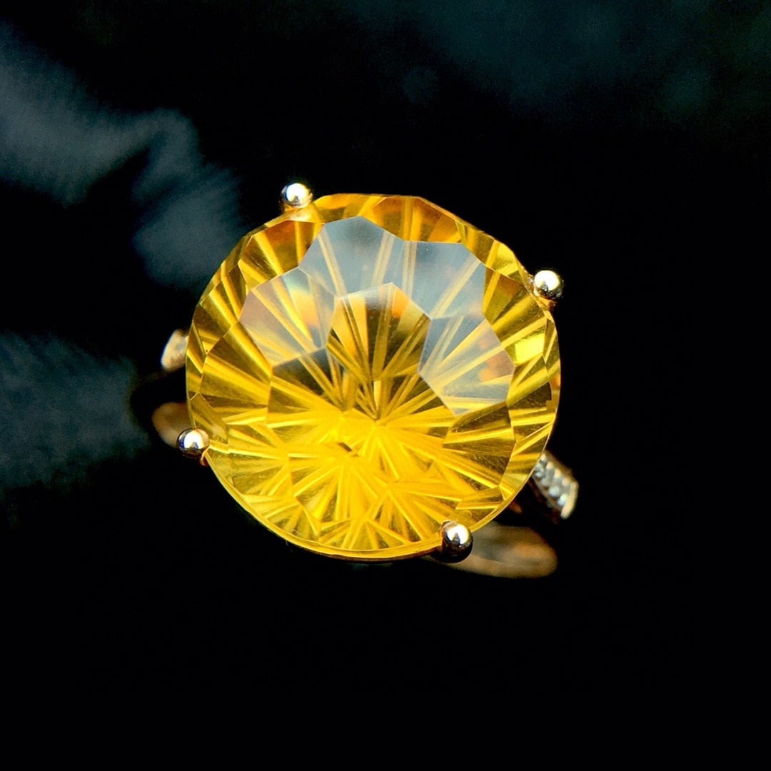 14k Gold 8.0 Ct Natural Citrine & Diamond Ring - 3