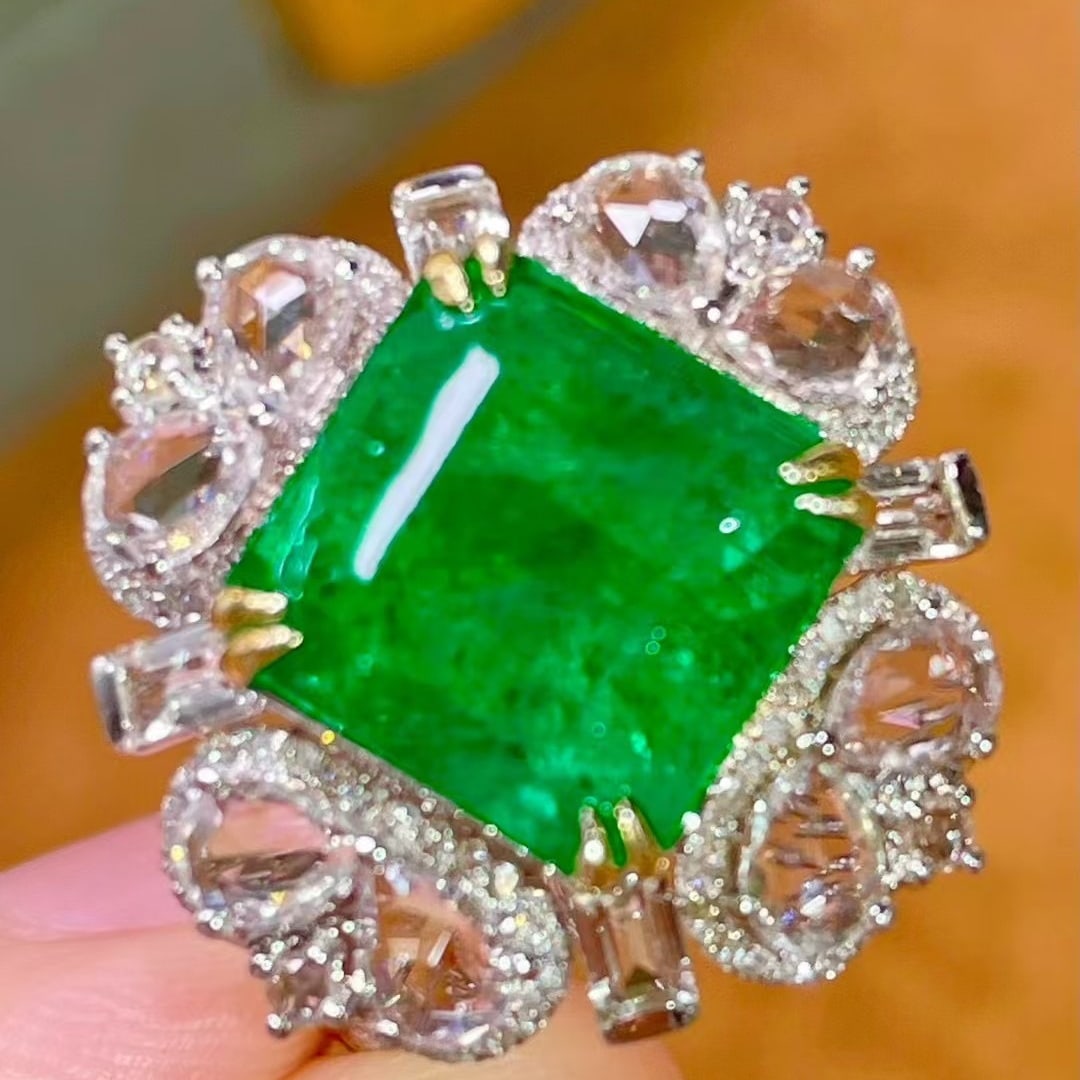14k Gold 7.89 Ctw Vivid Green Natural Emerald & Sapphire Ring/pendant( Without Chain ) - 2