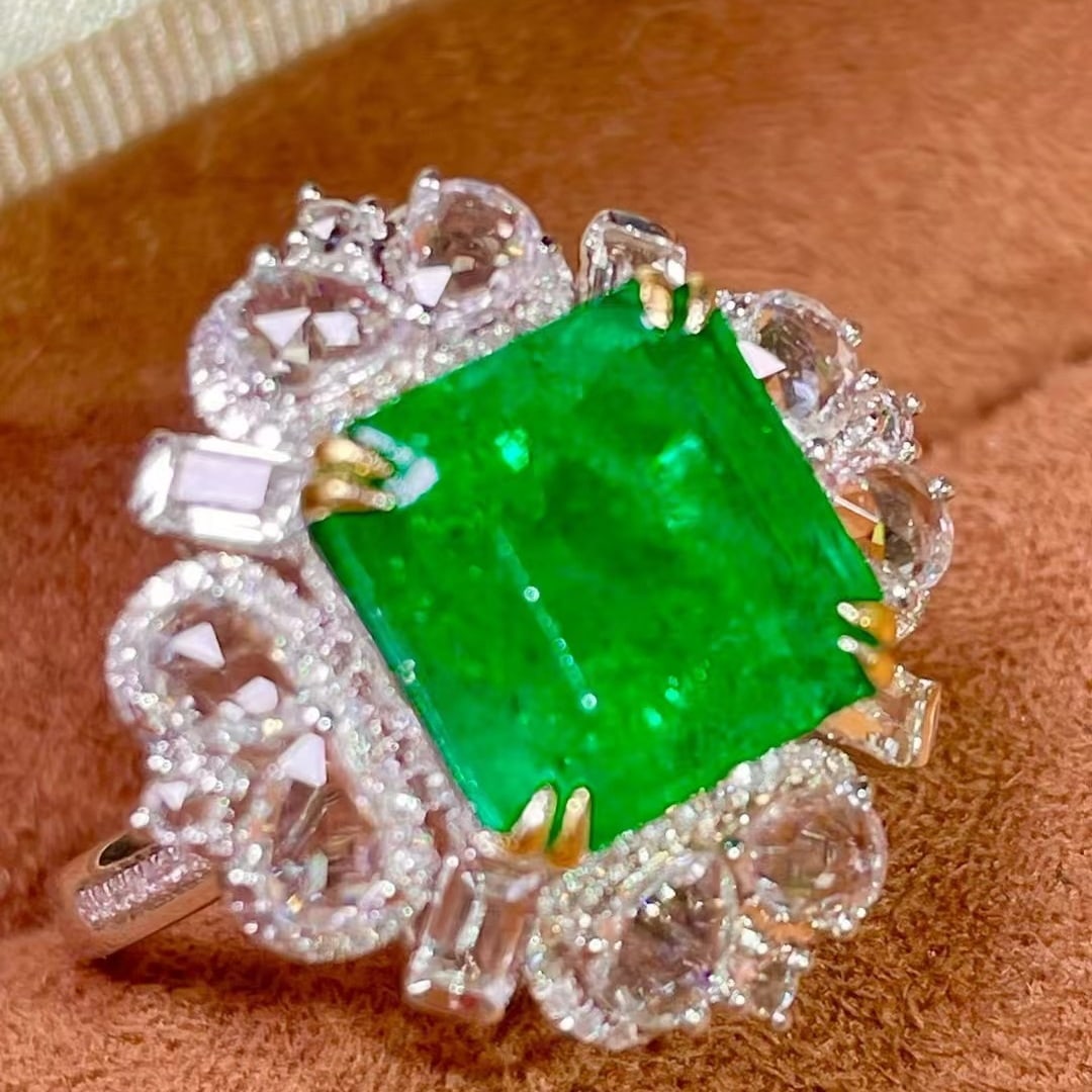 14k Gold 7.89 Ctw Vivid Green Natural Emerald & Sapphire Ring/pendant( Without Chain ) - 3