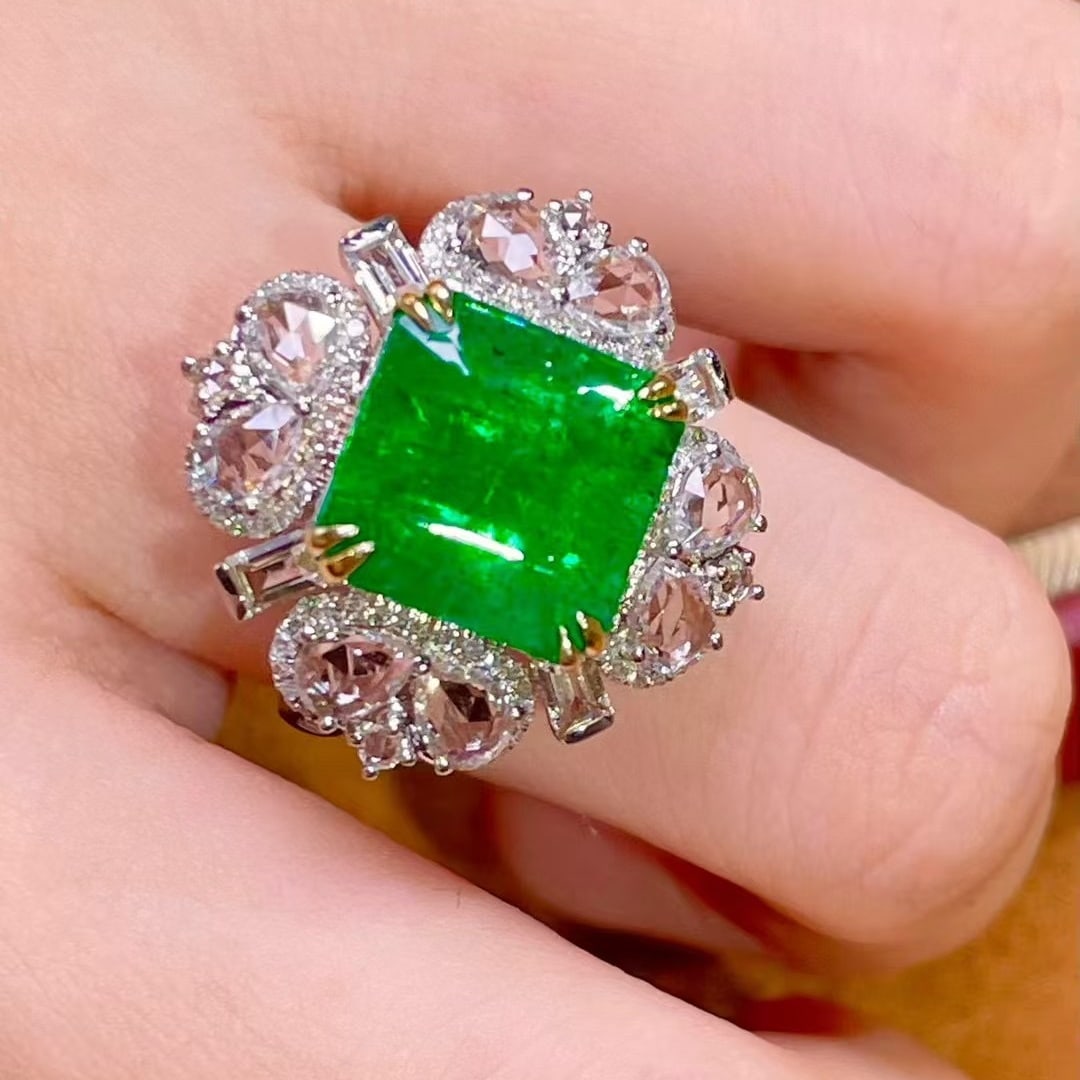 14k Gold 7.89 Ctw Vivid Green Natural Emerald & Sapphire Ring/pendant( Without Chain ) - 4
