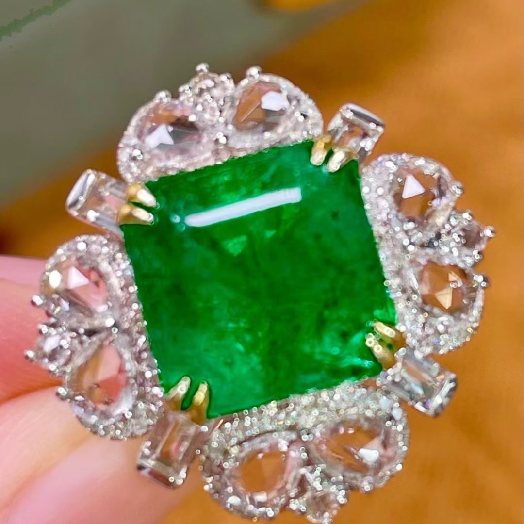 14k Gold 7.89 Ctw Vivid Green Natural Emerald & Sapphire Ring/pendant( Without Chain ) - 6