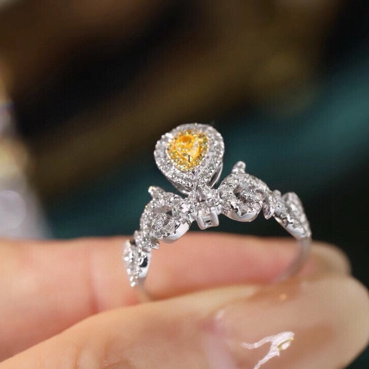 14k Gold 0.36 Ctw Natural Yellow Diamond & Diamond Ring - 5