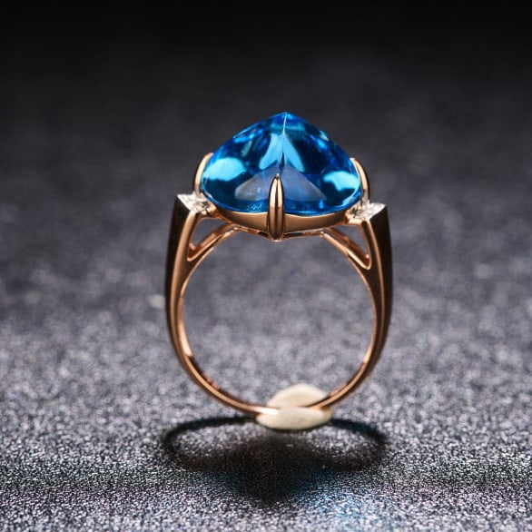14k Gold 12.6 Ct Natural Topaz & Diamond Ring - 7