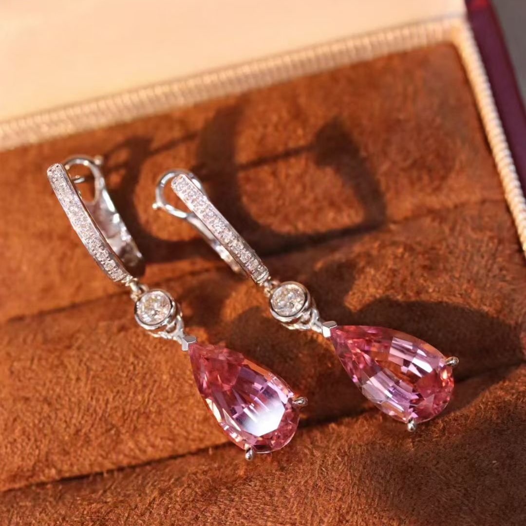 14k Gold 5.57 Ctw Natural Tourmaline & Diamond Earrings - 2