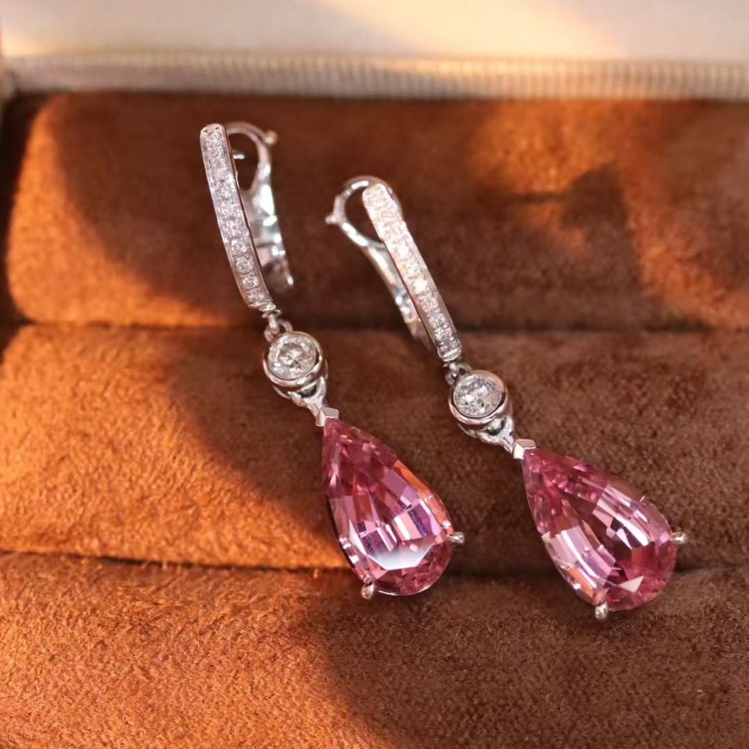 14k Gold 5.57 Ctw Natural Tourmaline & Diamond Earrings - 3