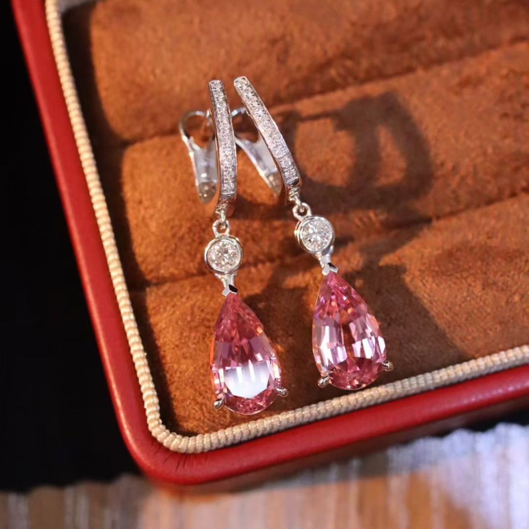 14k Gold 5.57 Ctw Natural Tourmaline & Diamond Earrings - 4