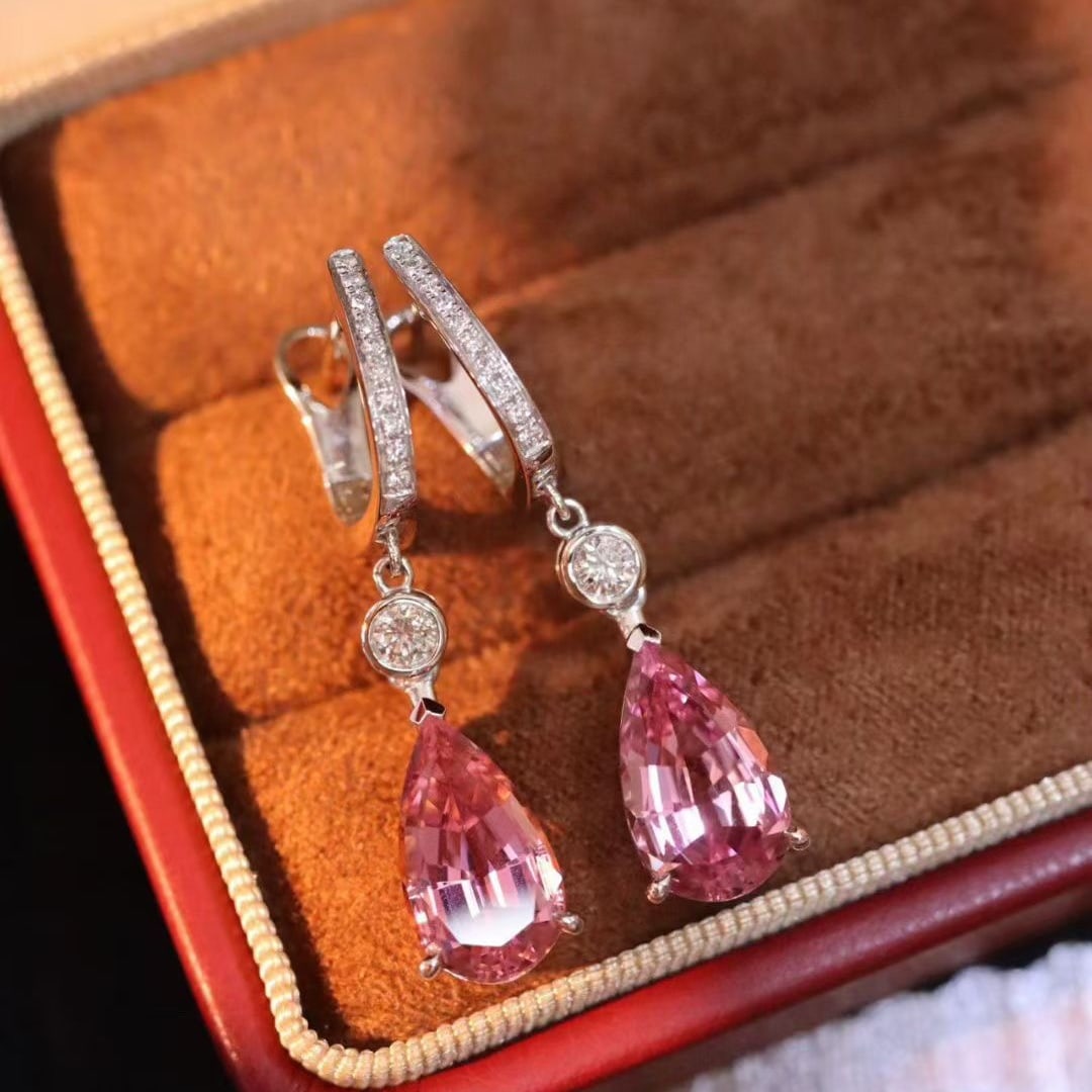 14k Gold 5.57 Ctw Natural Tourmaline & Diamond Earrings - 5