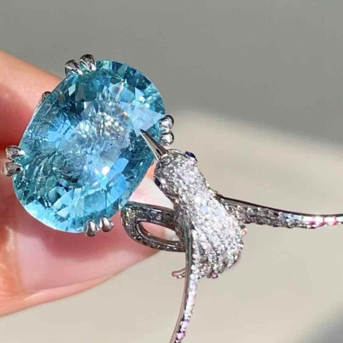 14k Gold 7.5 Ct Natural Aquamarine & Diamond Ring - 4