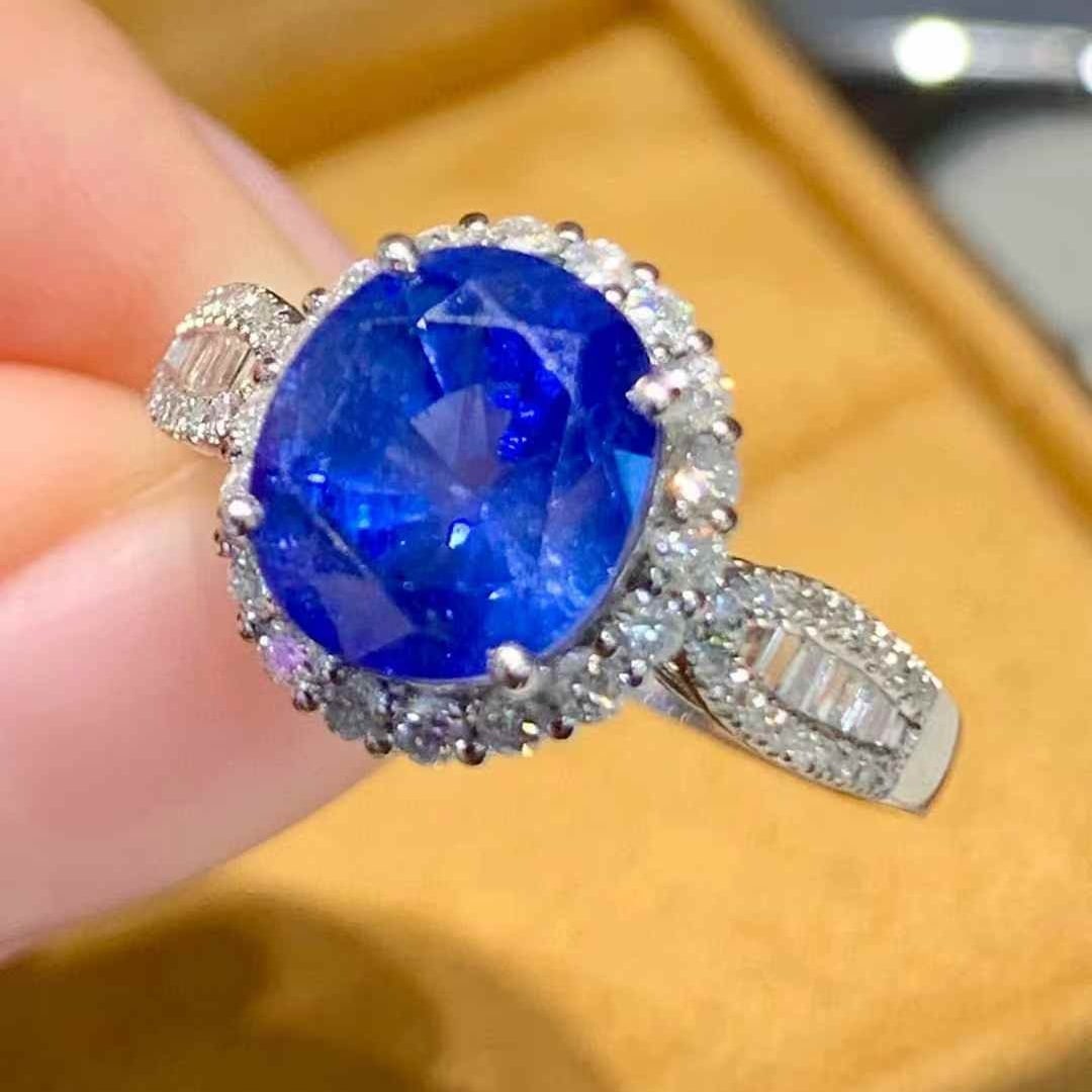 14k Gold 3.76 Ct Natural Sapphire & Diamond Ring - 2