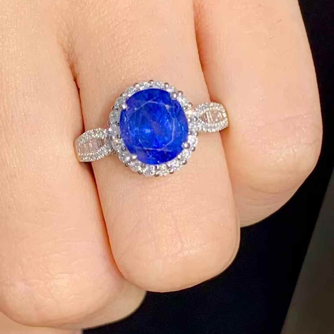14k Gold 3.76 Ct Natural Sapphire & Diamond Ring - 4