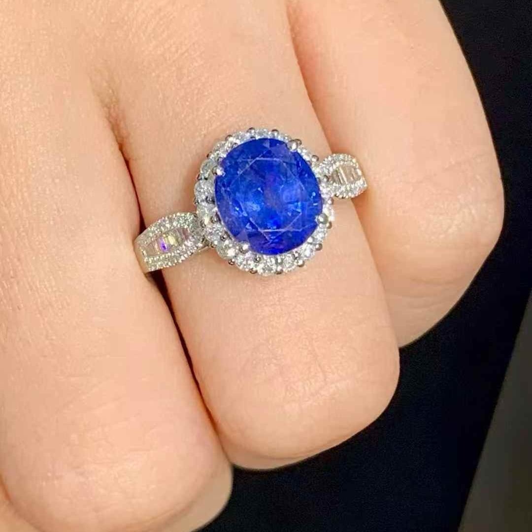 14k Gold 3.76 Ct Natural Sapphire & Diamond Ring - 5