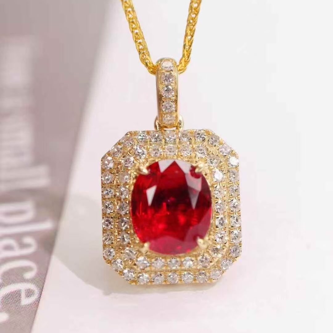 14k Gold 1.75 Ctw Natural Ruby & Diamond Pendant( Without Chain ) - 2