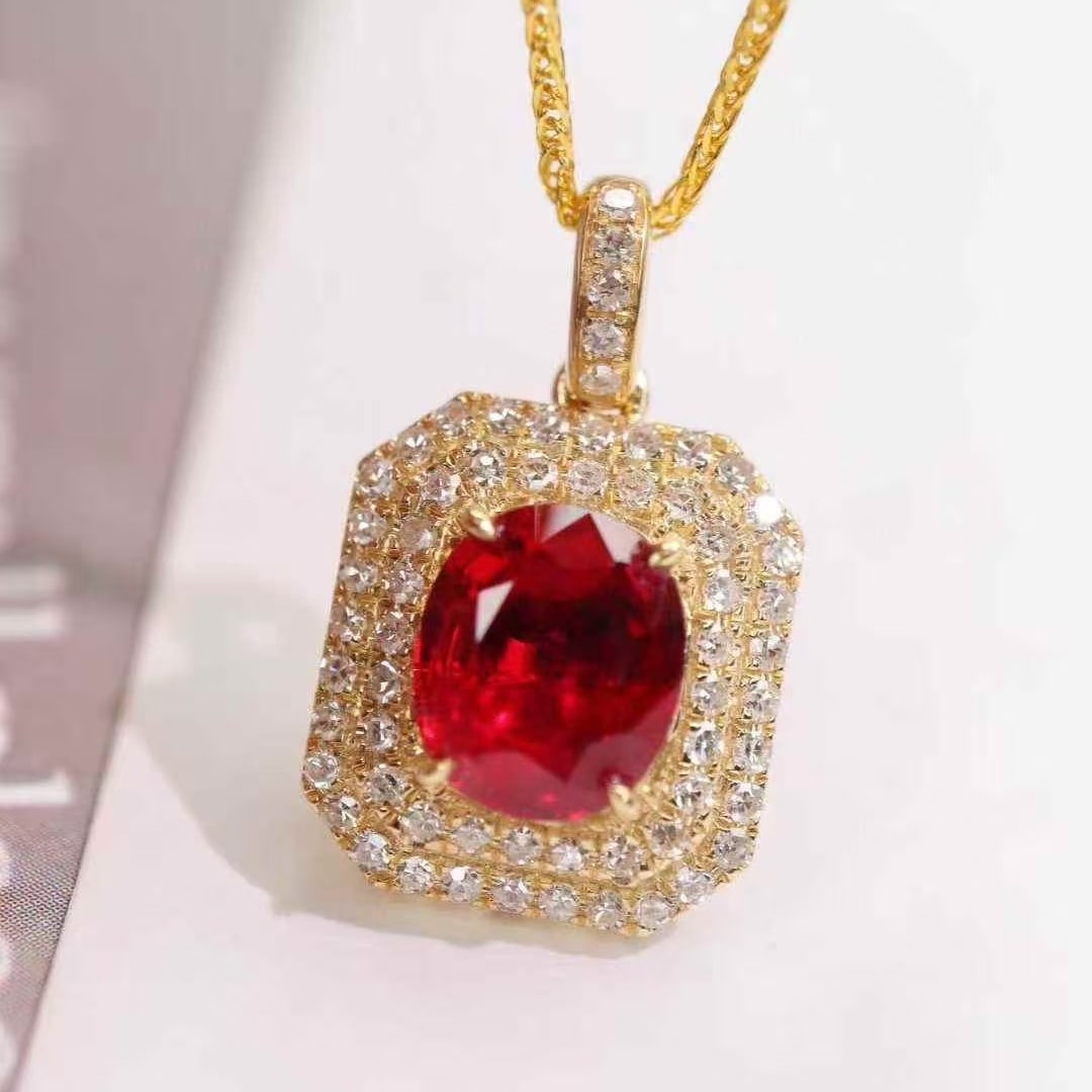 14k Gold 1.75 Ctw Natural Ruby & Diamond Pendant( Without Chain ) - 3