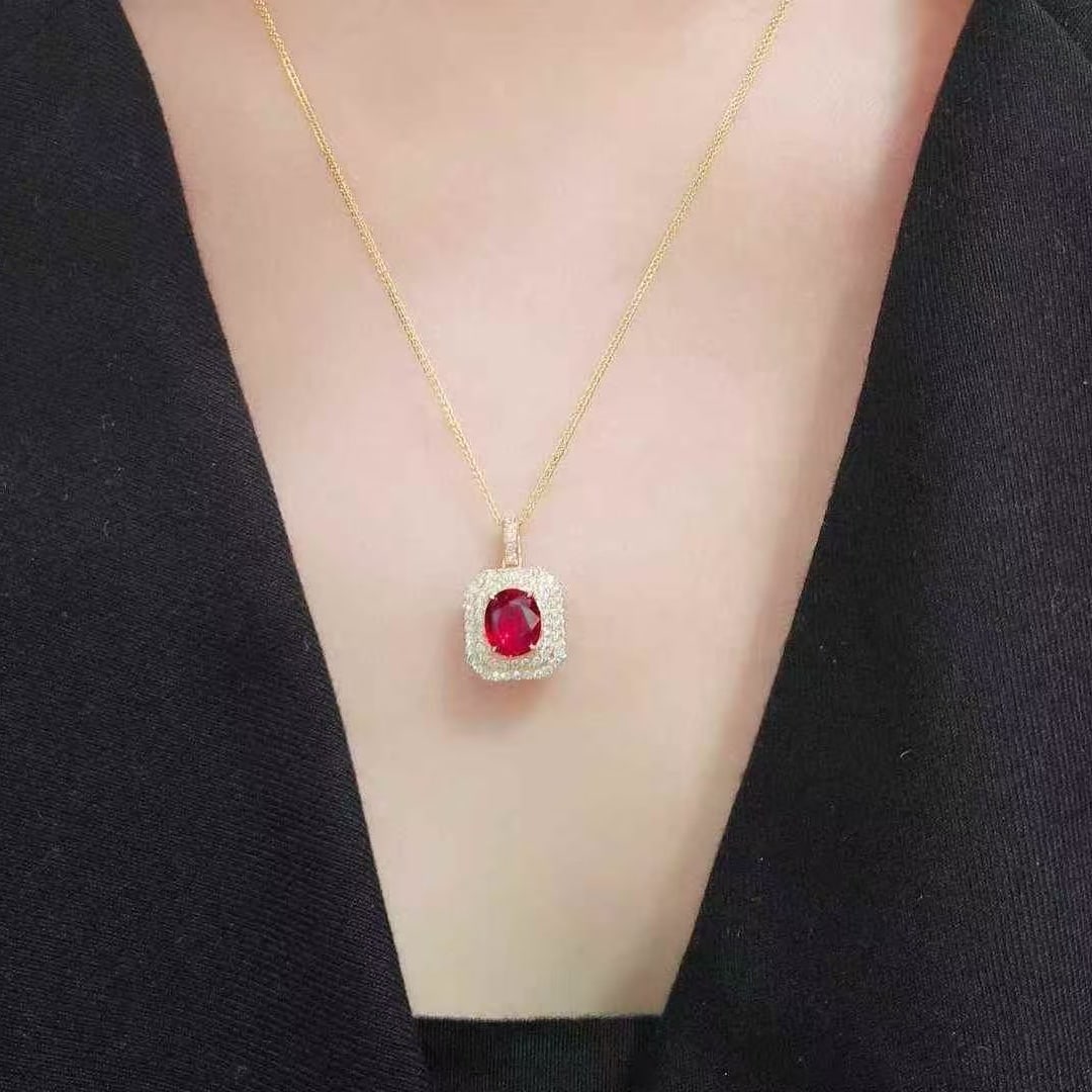14k Gold 1.75 Ctw Natural Ruby & Diamond Pendant( Without Chain ) - 4
