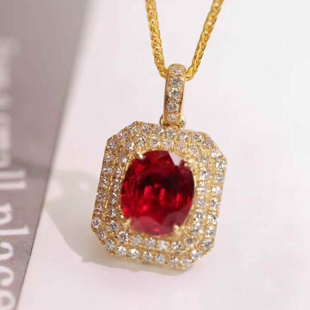 14k Gold 1.75 Ctw Natural Ruby & Diamond Pendant( Without Chain ) - 5