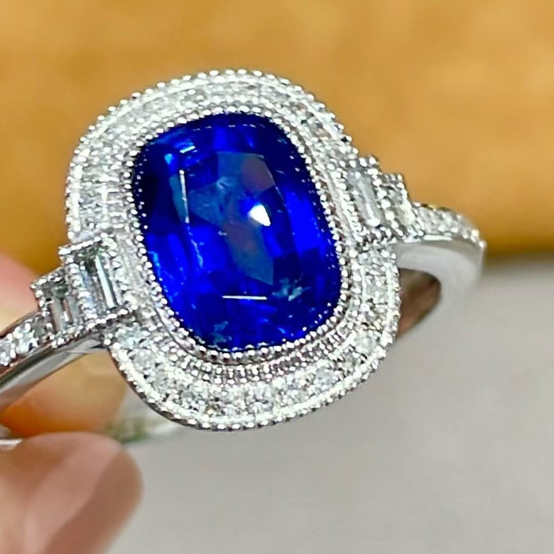 14k Gold 1.92 Ct Natural Sapphire & Diamond Ring - 4