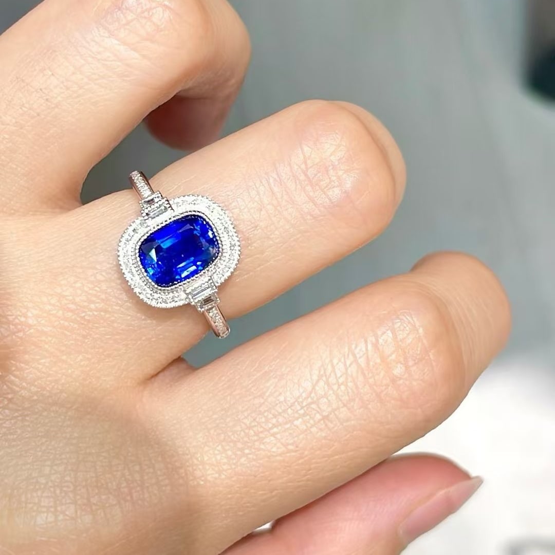 14k Gold 1.92 Ct Natural Sapphire & Diamond Ring - 5