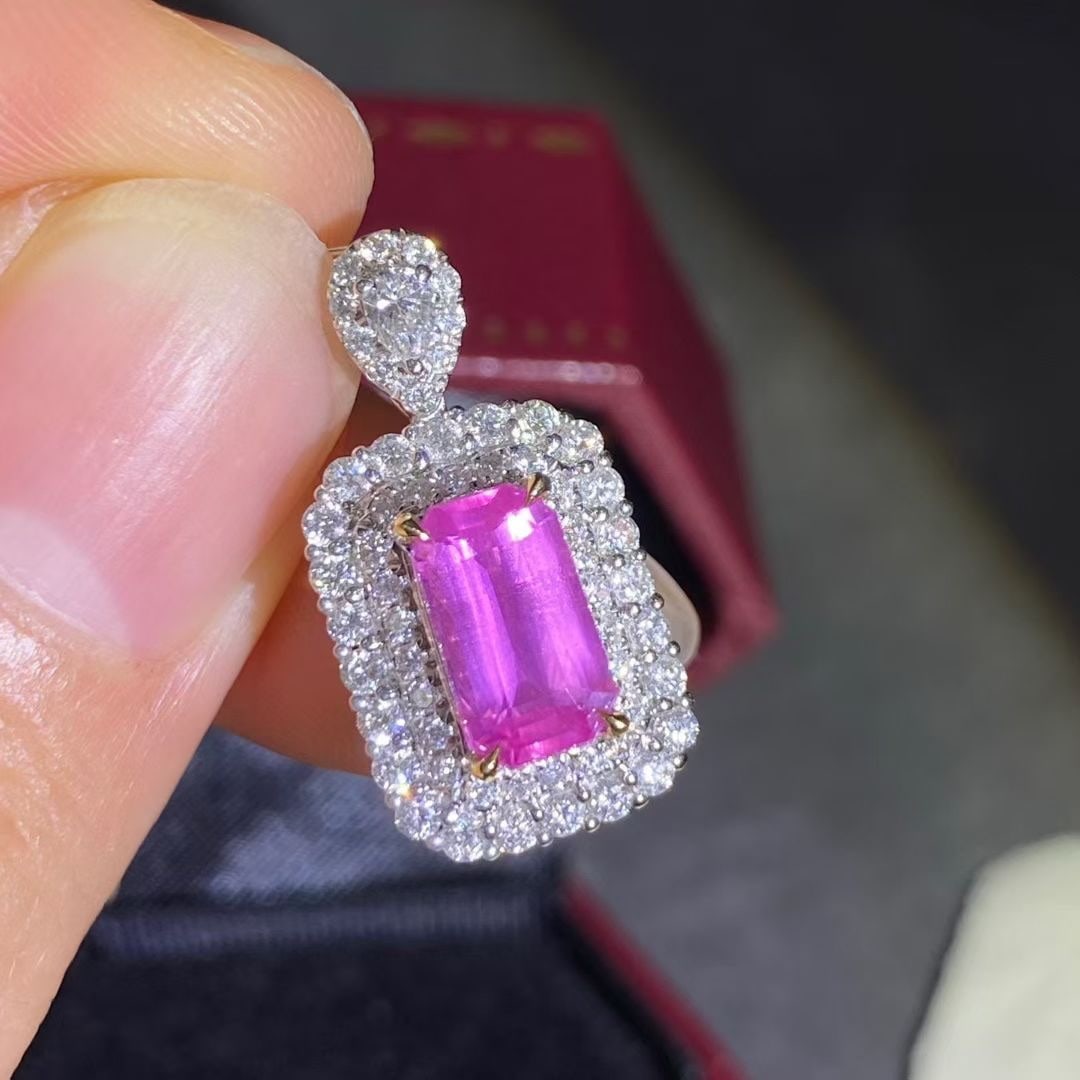 14k Gold 2.73 Ctw Natural Sapphire & Diamond Pendant( Without Chain ) - 2