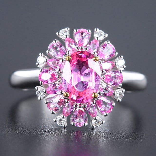 14k Gold 1.35 Ctw Natural Sapphire & Diamond Ring: Ref:231059113 // gold content:14k gold // ring size:7. 25us // // main gemstone:sapphire // shape:multiple // carat weight:1. 27ct // color:pink // treatment:natural // // adjacent gemstone 2 :