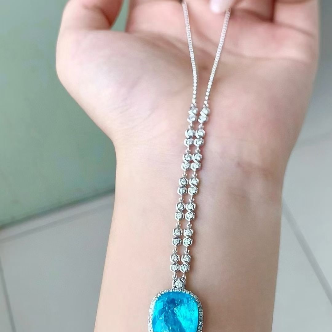 14k Gold 9.79 Ctw Natural Paraiba Tourmaline & Diamond Necklace - 4