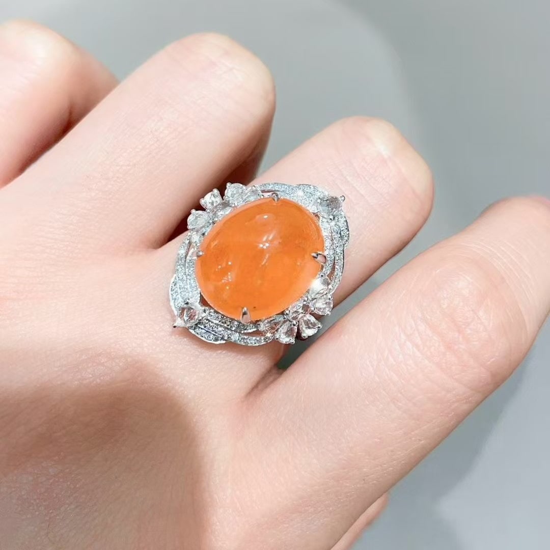14k Gold 14.26 Ct Natural Spessartine & Diamond Ring - 2
