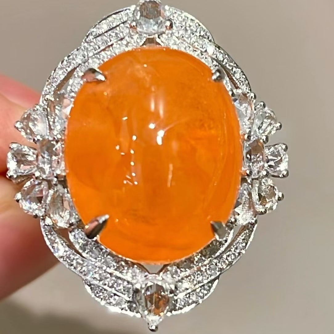 14k Gold 14.26 Ct Natural Spessartine & Diamond Ring - 3