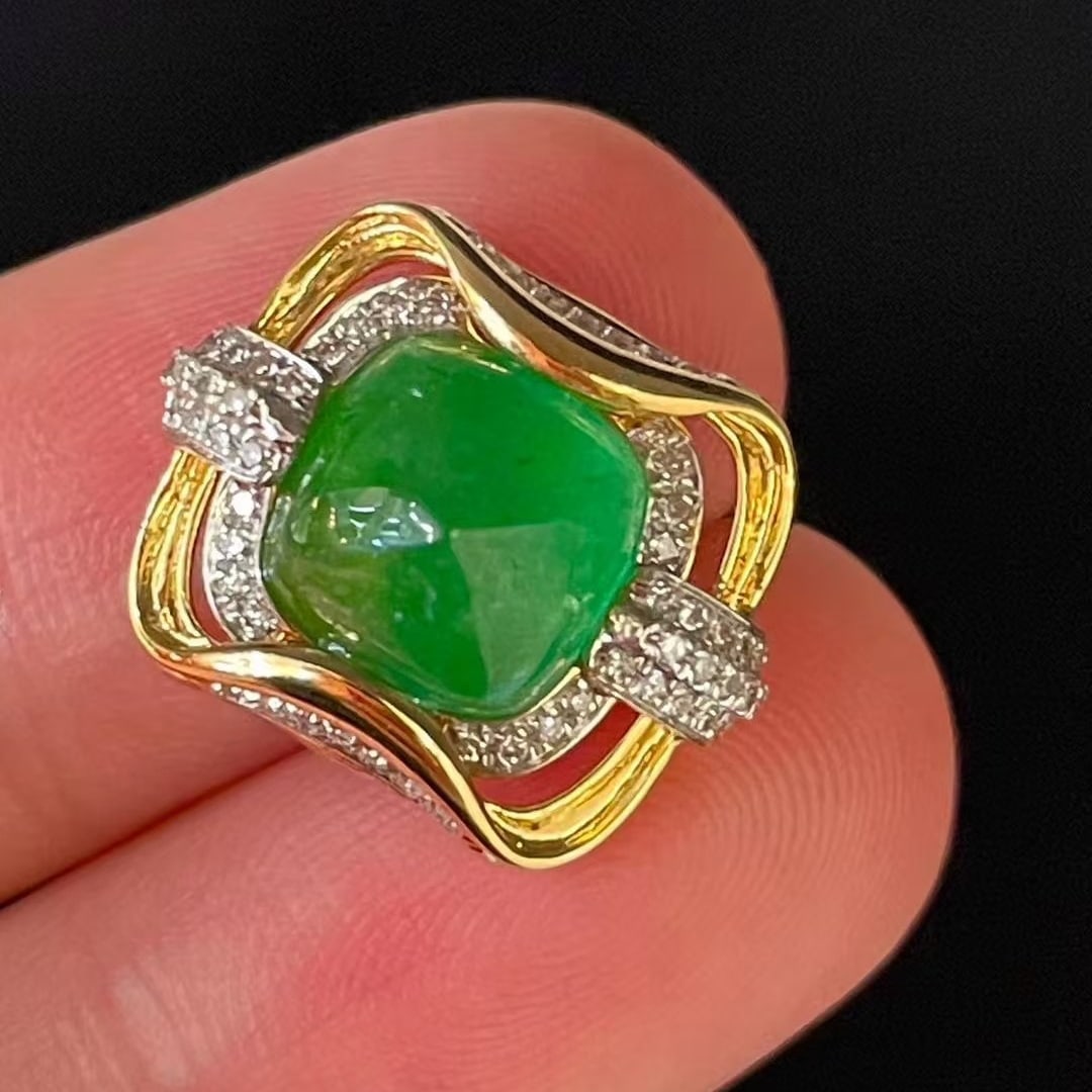 14k Gold 2.65 Ct Natural Emerald & Diamond Pendant( Without Chain ) - 5