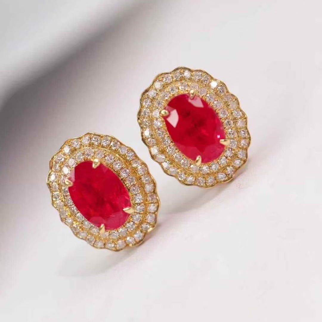 14k Gold 1.64 Ctw Natural Ruby & Diamond Earrings - 2