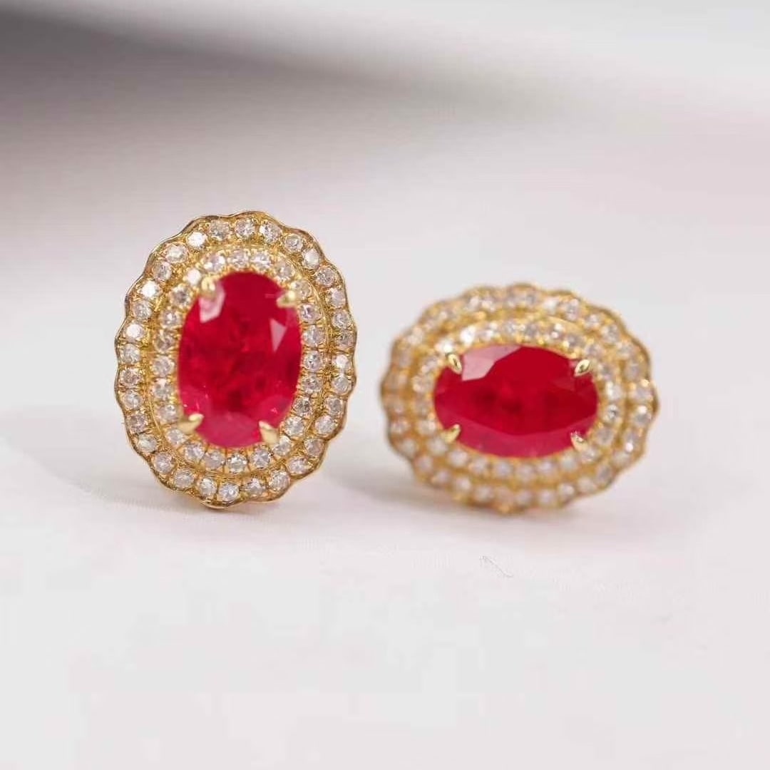 14k Gold 1.64 Ctw Natural Ruby & Diamond Earrings - 3