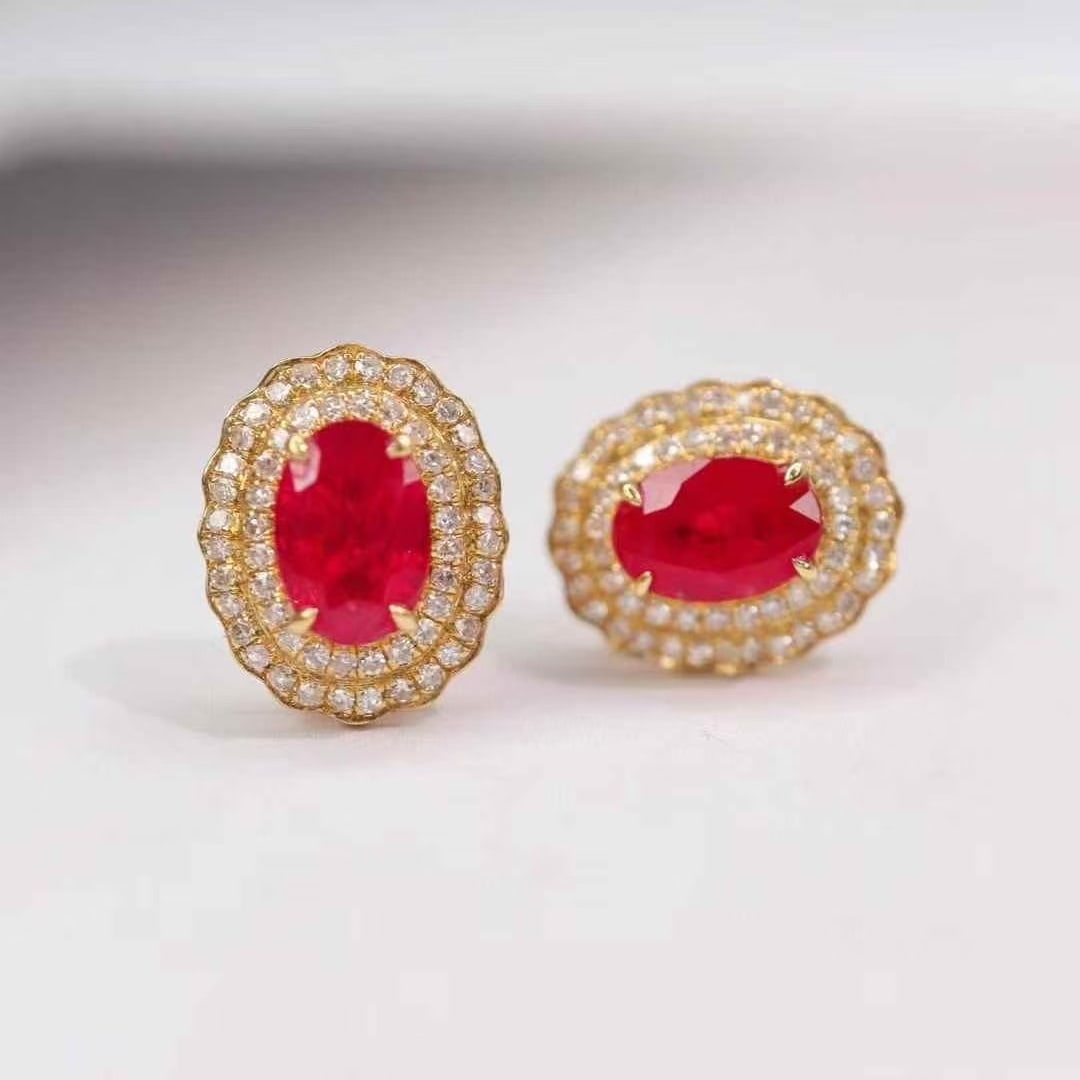 14k Gold 1.64 Ctw Natural Ruby & Diamond Earrings - 4