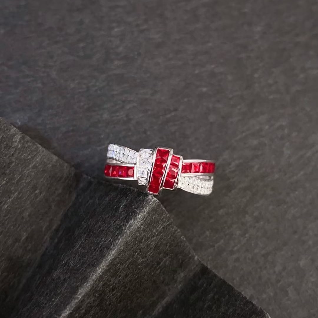 14k Gold 1.56 Ctw Natural Ruby & Diamond Ring: Ref:231059158 // gold content:14k gold // ring size:7. 25us // // main gemstone:ruby // shape:princess // carat weight:1. 3ct // color:red // treatment:natural // // adjacent gemstone 2 : diamond //