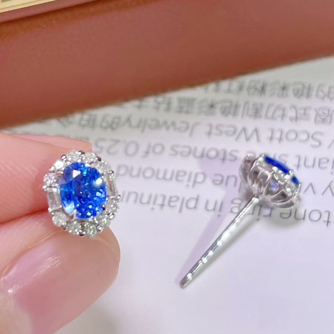 14k Gold 1.45 Ctw Natural Sapphire & Diamond Earrings - 2