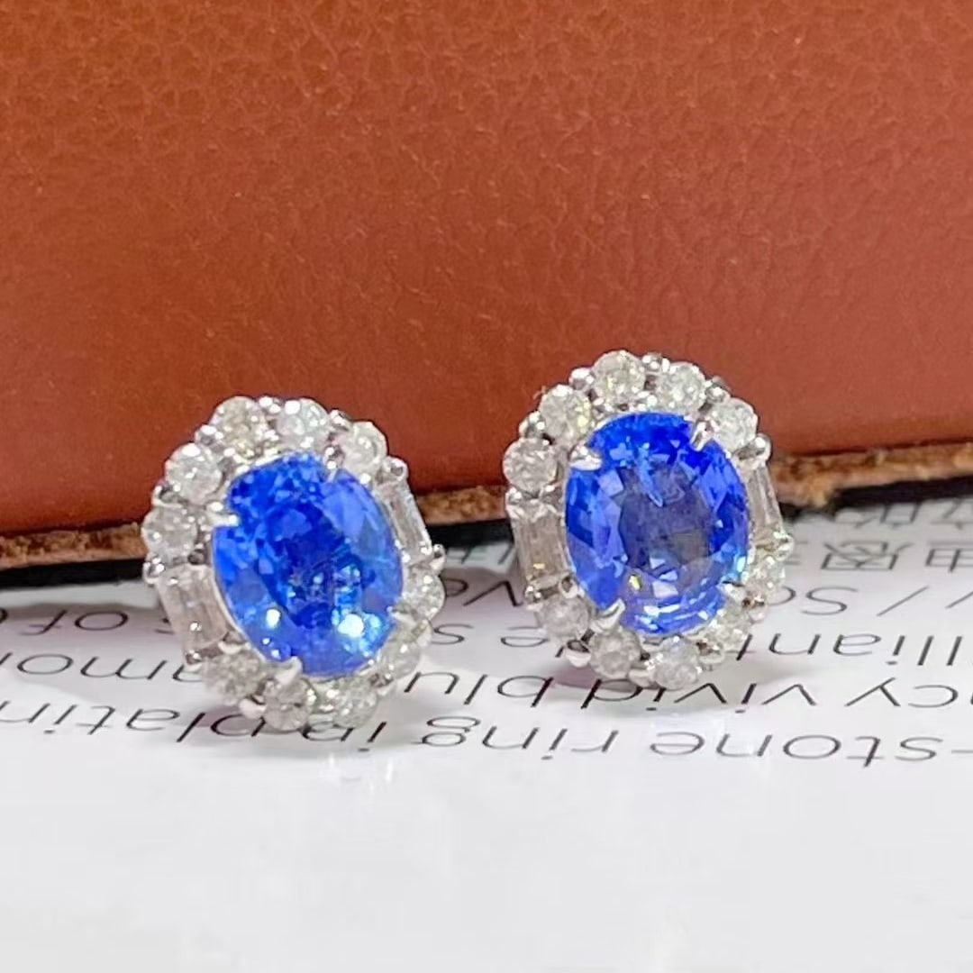 14k Gold 1.45 Ctw Natural Sapphire & Diamond Earrings - 3
