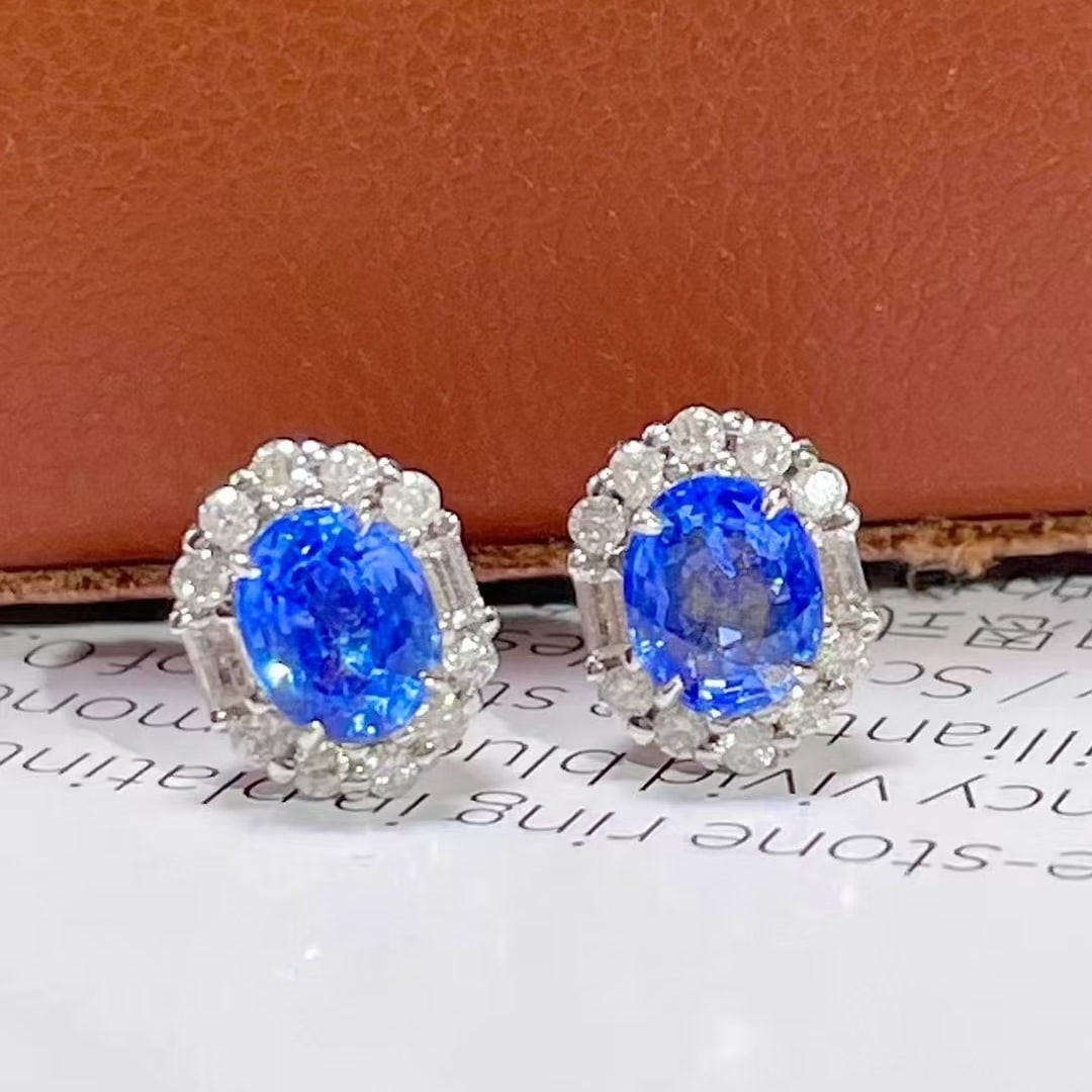 14k Gold 1.45 Ctw Natural Sapphire & Diamond Earrings - 4