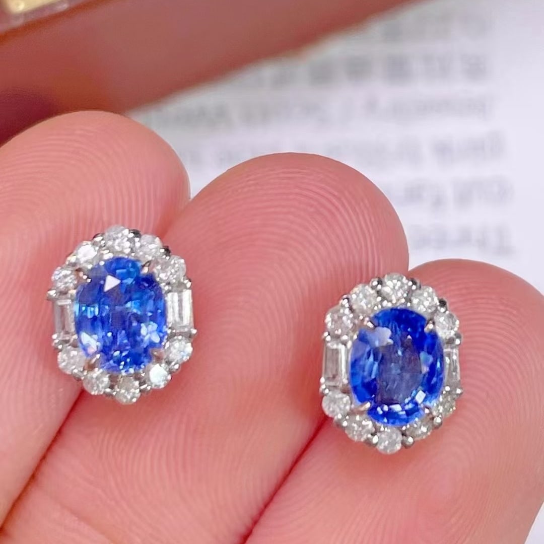 14k Gold 1.45 Ctw Natural Sapphire & Diamond Earrings - 5
