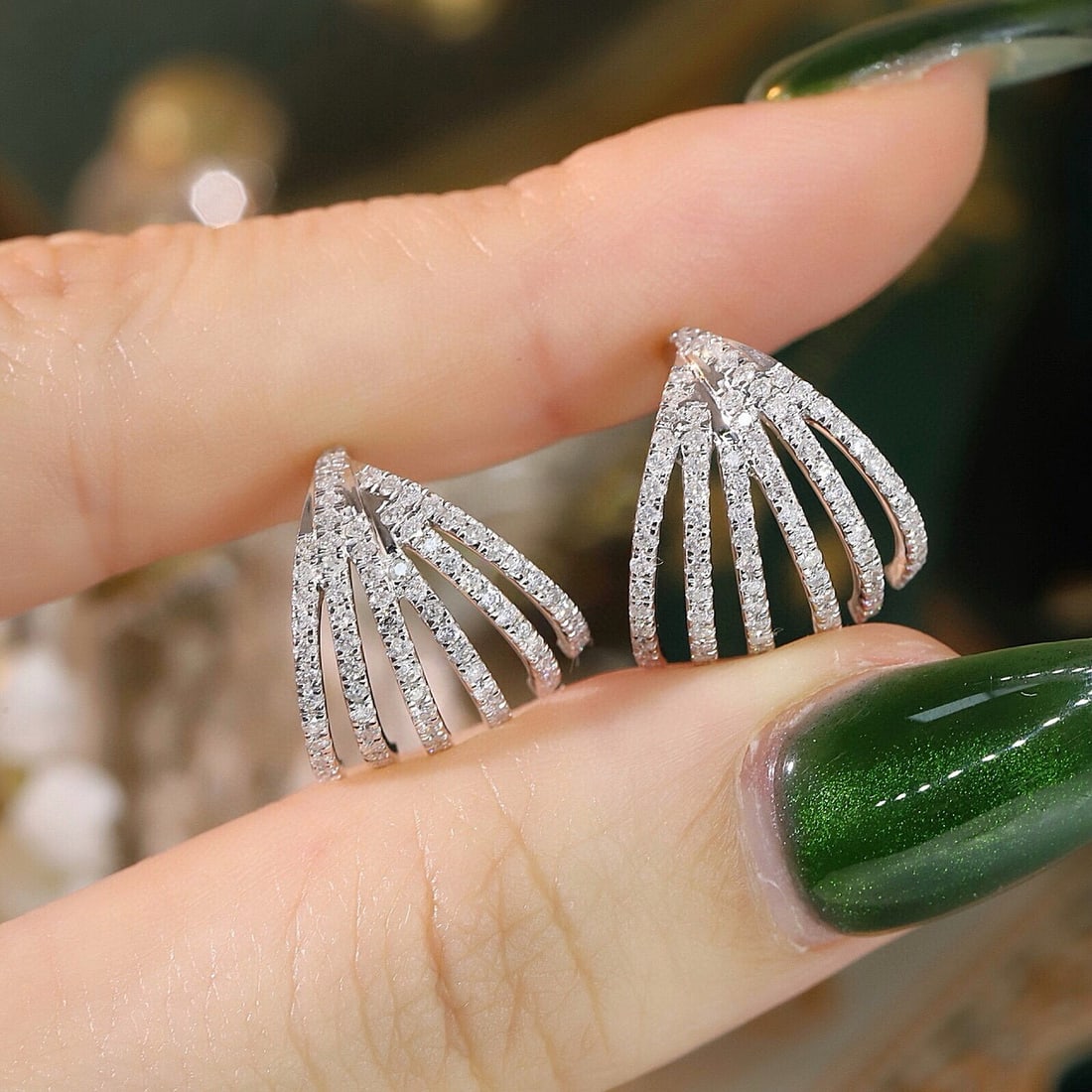 14k Gold 0.96 Ct Natural H Diamond Earrings - 6