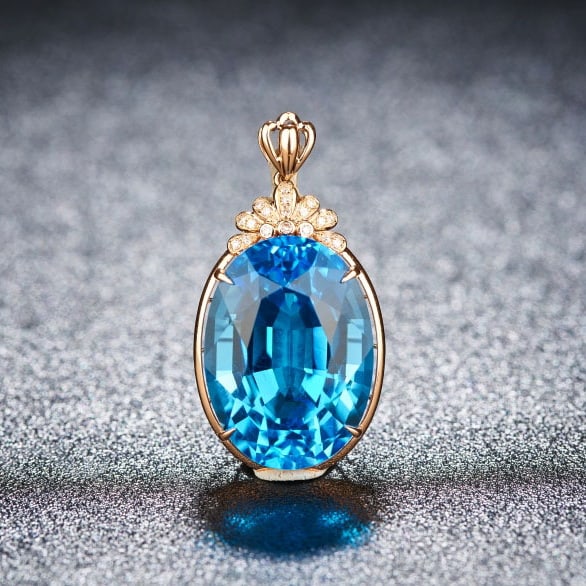 14k Gold 19.46 Ct Natural Topaz & Diamond Pendant( Without Chain ): Ref:231059175 // gold content:14k gold // main gemstone:topaz // shape:oval // carat weight:19. 46ct // color:blue // treatment:natural // // adjacent gemstone 2 : diamond // shape:round // clarity