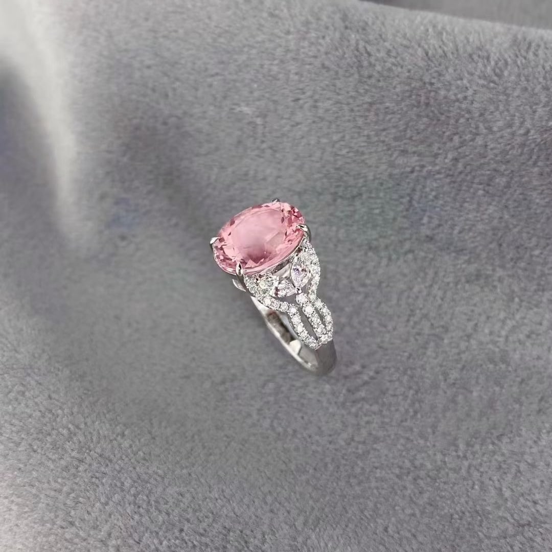 14k Gold 4.22 Ctw Natural Morganite & Diamond Ring - 2