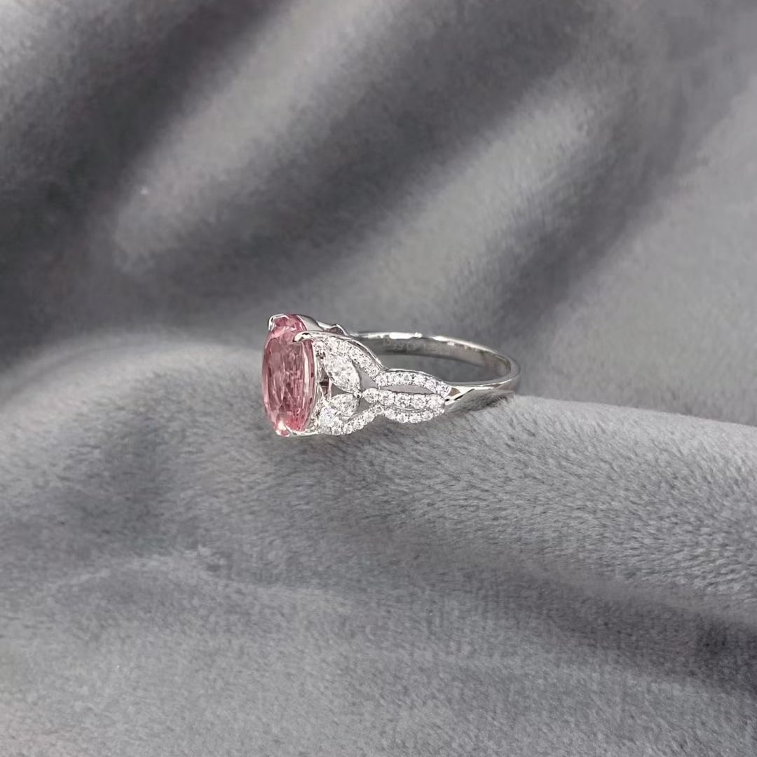 14k Gold 4.22 Ctw Natural Morganite & Diamond Ring - 6