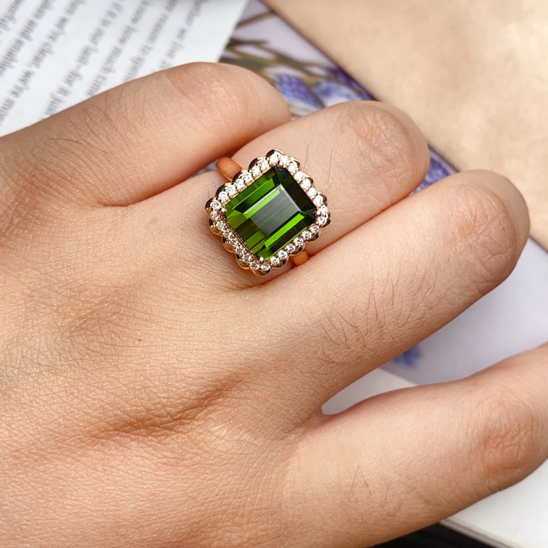 14k Gold 6.10 Ct Natural Tourmaline & Diamond Ring - 6
