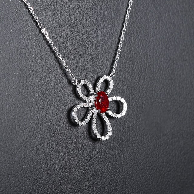 14k Gold 0.57 Ctw Vivid Red Natural Ruby & Diamond Necklace - 2
