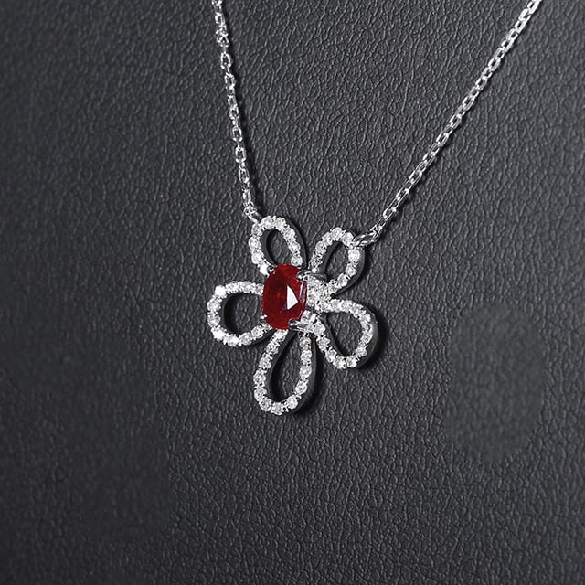 14k Gold 0.57 Ctw Vivid Red Natural Ruby & Diamond Necklace - 3
