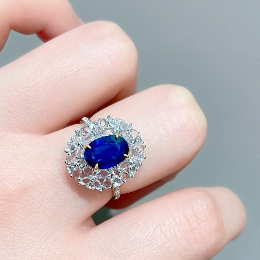 14k Gold 1.5 Ct Natural Sapphire & Sapphire & Diamond Ring - 6