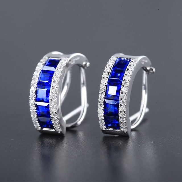 14k Gold 1.57 Ctw Vivid Blue Natural Sapphire & Diamond Earrings - 3