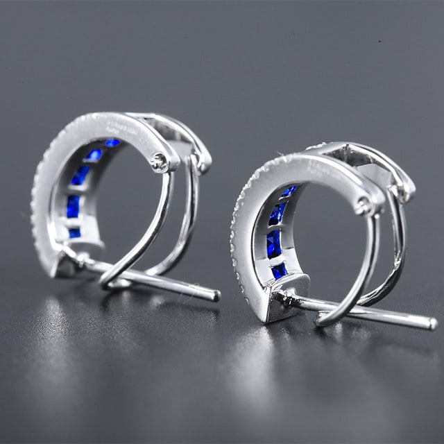 14k Gold 1.57 Ctw Vivid Blue Natural Sapphire & Diamond Earrings - 4
