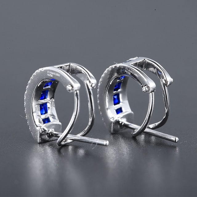 14k Gold 1.57 Ctw Vivid Blue Natural Sapphire & Diamond Earrings - 5