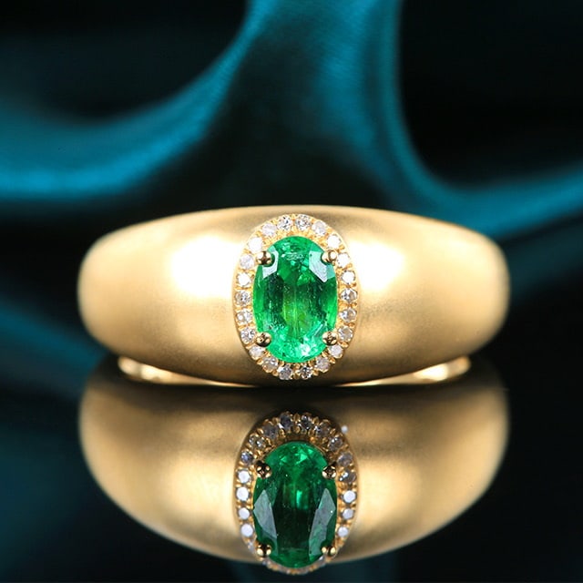 14k Gold 0.54 Ctw Natural Emerald & Diamond Ring: Ref:231059198 // gold content:14k gold // ring size:7. 25us // // main gemstone:emerald // shape:oval // carat weight:0. 48ct // color:green // treatment:natural // // adjacent gemstone 2 : diamond