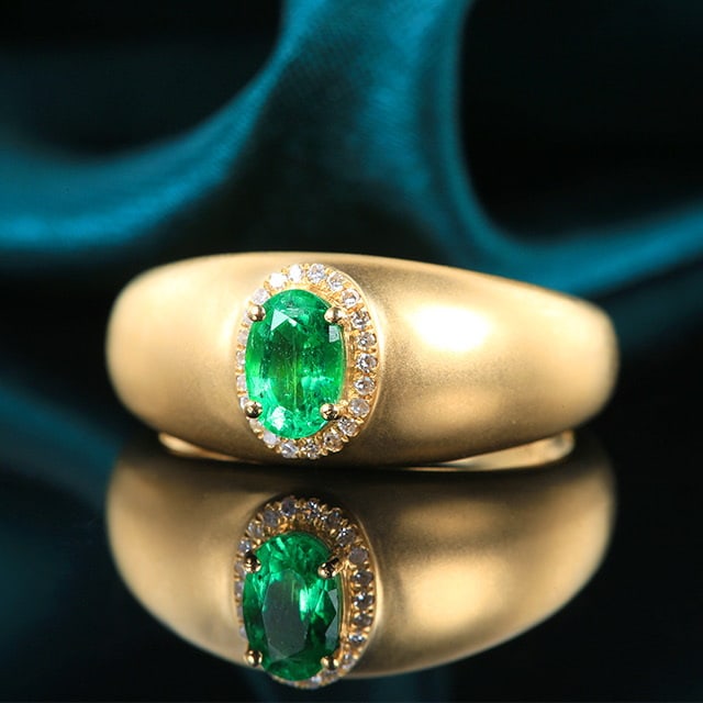14k Gold 0.54 Ctw Natural Emerald & Diamond Ring - 3