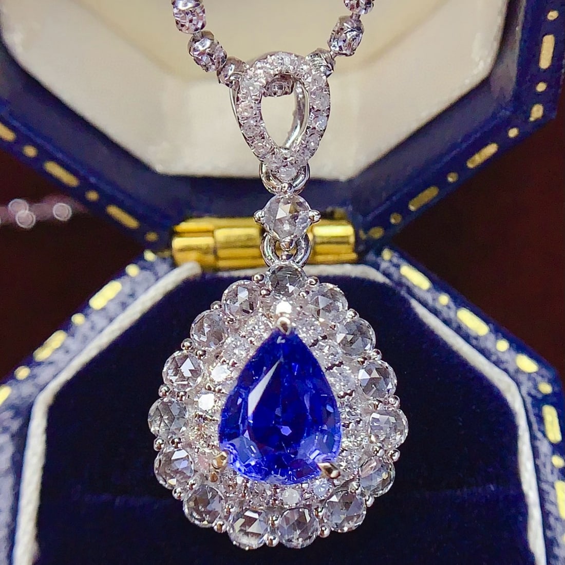 14k Gold 1.4 Ct Natural Sapphire & Diamond & Sapphire Pendant( Without Chain ) - 3